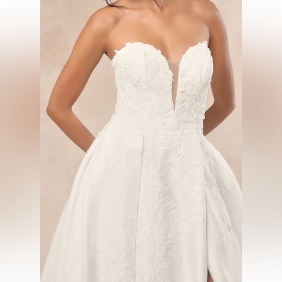 NWT Lulus Now and Always White Beaded Embroidered Strapless Gown - Picture 4 of 7